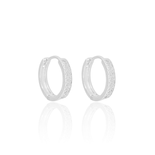 Brinco Argola Dois Filetes Zircônias Cravejadas Cristal Tamanho G Banho Branco