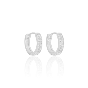 Brinco Argola Dois Filetes Zircônias Cravejadas Cristal Tamanho M Banho Branco