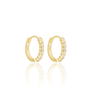 Brinco Argola Cravação Inglesa Cristal Tamanho G Banho Dourado