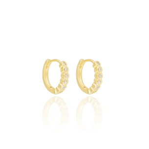 Brinco Argola Cravação Inglesa Cristal Tamanho M Banho Dourado