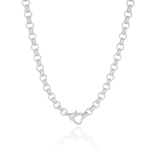 Gargantilha Elos Portugueses Fecho Coração Cravejado Cristal Detalhe Banho Branco