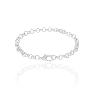 Pulseira Elos Portugueses Fecho Coração Cravejado Cristal Banho Branco