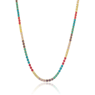 Gargantilha Longa Riviera Zirconias Coloridas Banho Dourado