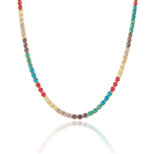 Choker Riviera Zirconias Coloridas Banho Dourado