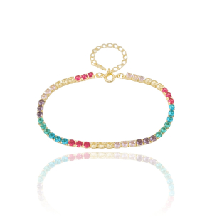 Pulseira Riviera Zirconias Coloridas Banho Dourado