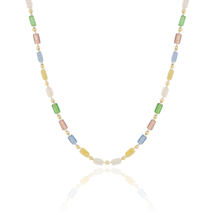 Choker Cubos Cristais Coloridos Banho Dourado