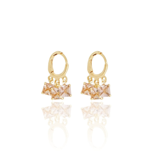 Brinco Argola Três Pontos de Luz Quadrados Morganita Banho Dourado