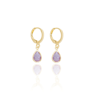 Brinco Argola Gota Ametista Banho Dourado