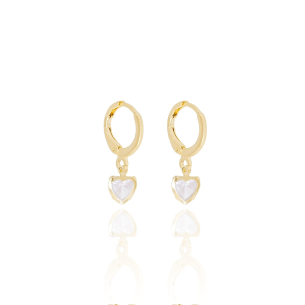 Brinco Argola Coração Cristal Banho Dourado