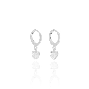 Brinco Argola Coração Cristal Banho Branco