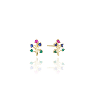 Brinco Árvore da Vida Colorida Banho Dourado