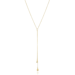 Gargantilha Longa Gravata Esfera Lisa Ponto de Luz Cristal Banho Dourado