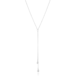 Gargantilha Longa Gravata Esfera Lisa Ponto de Luz Cristal Banho Branco