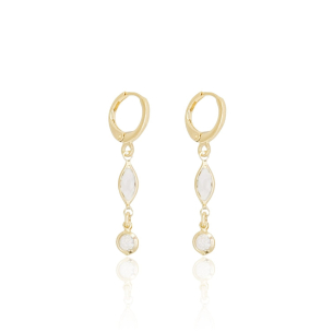 Brinco Argola Navete Ponto de Luz Cristal Banho Dourado