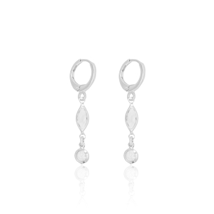 Brinco Argola Navete Ponto de Luz Cristal Banho Branco