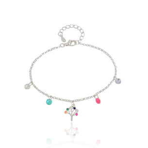Pulseira Arvore da Vida Pontos de Luz Coloridos Banho Branco