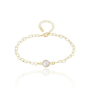 Pulseira Corações Vazados Perola Banho Dourado