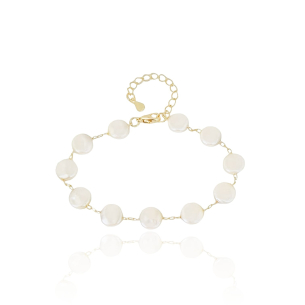 Pulseira Pérolas Achatadas Banho Dourado