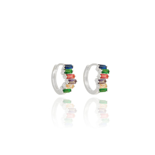 Brinco Argola Baguetes Coloridas Banho Branco