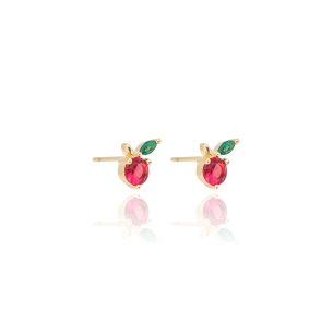 Brinco Fruta Cereja Banho Dourado