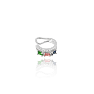 Piercing Retangulos Coloridos Detalhe Cravejado Cristal Banho Branco