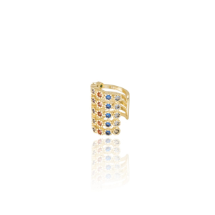 Piercing Cinco Filetes Zirconias Coloridas Banho Dourado