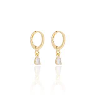 Brinco Argola Gota Zirconia Cristal Banho Dourado