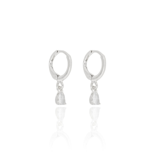 Brinco Argola Gota Zircônia Cristal Banho Branco