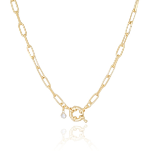 Gargantilha Elos 4 MM Fecho Boia Ponto de Luz Cristal Banho Dourado