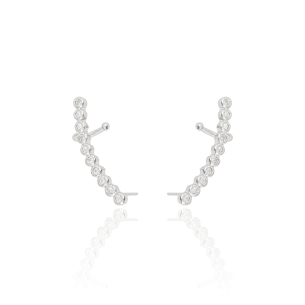 Ear Cuff Piercing Cravação Ingleza Cristal Banho Branco