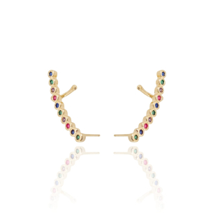 Ear Cuff Piercing Cravação Inglesa Colorido Banho Dourado