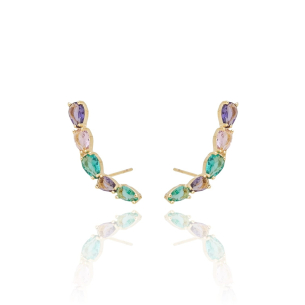 Ear Cuff Gotas Coloridas Banho Dourado