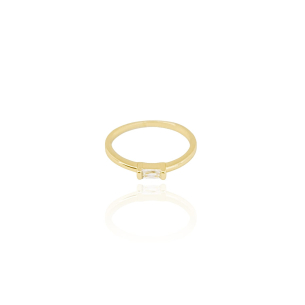 Anel Cristal Retangular Liso Tamanho 18 Banho Dourado