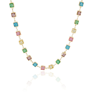 Choker Pontos de Luz Quadrados Coloridos Banho Dourado