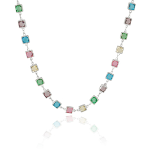 Choker Pontos de Luz Quadrados Coloridos Banho Branco