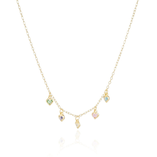 Gargantilha Infantil Elos Corações Coloridos Banho Dourado