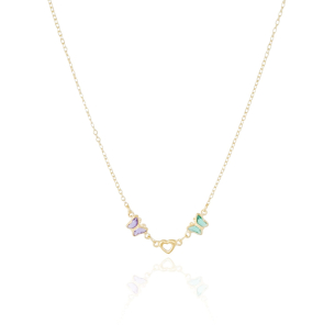 Gargantilha Infantil Mix4 Borboleta Coração Coloridos Banho Dourado