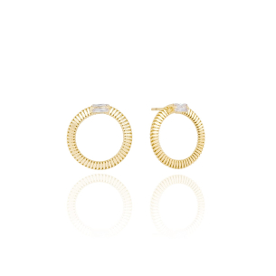 Brinco Redondo Ponto de Luz Retangular Cristal Banho Dourado