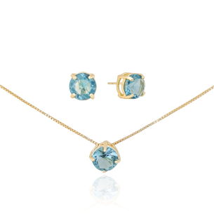 Conjunto Ponto de Luz Topazio Banho Dourado