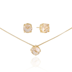 Conjunto Ponto de Luz Morganita Banho Dourado