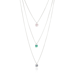 Gargantilha Tripla Pontos de Luz Quadrados Coloridos Banho Branco