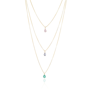 Gargantilha Tripla Gotas Coloridas Banho Dourado