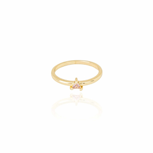Anel Triângulo Rosa Tamanho 21 Banho Dourado