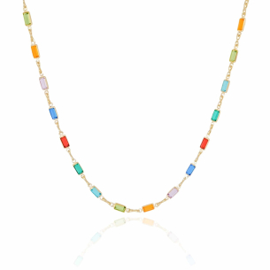 Choker Retângulos Coloridos Mix 2 Banho Dourado