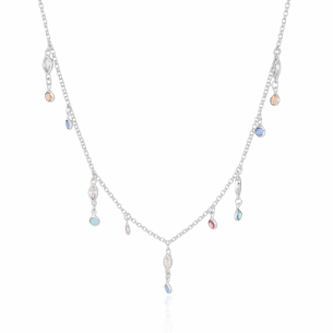 Choker Navetes e Pontos de Luz Coloridos Banho Branco