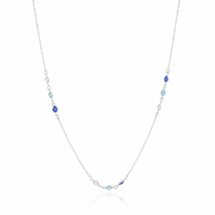 Gargantilha Longa Pontos de Luz Coloridos Banho Branco