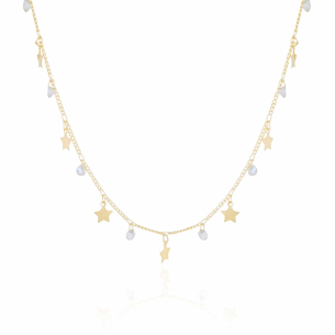 Choker Estrelas Flat Pontos de Luz Cristal Banho Dourado