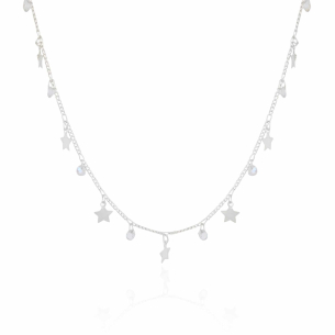 Choker Estrelas Flat Pontos de Luz Cristal Banho Branco