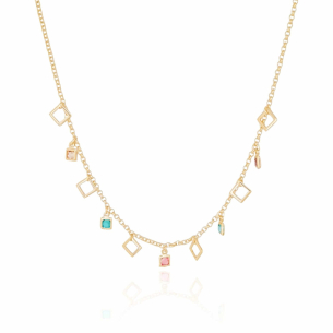 Choker Pontos de Luz Quadrados Coloridos e Vazados Banho Dourado