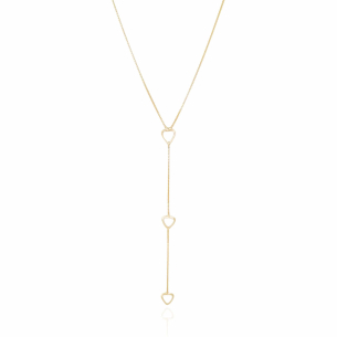 Gargantilha Veneziana Gravata Corações Vazados Lisos Banho Dourado